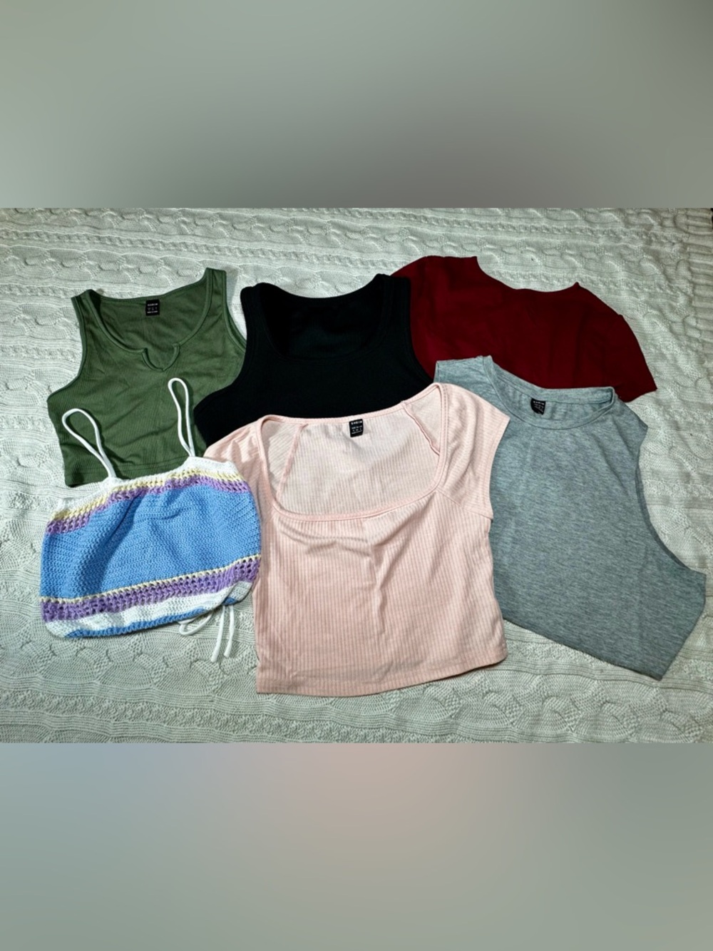 Lot of 6 Cropped Tops Size Small; Knit, Tanks, Tees, Multiple Colors